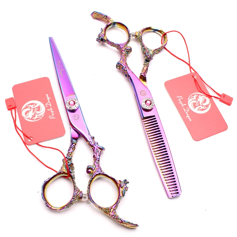 Color set scissor Фиолетовый дракон 6,0 дюймов 9CR материал профессиональный набор волос ножницы парикмахерские ножницы тонкие ножницы и ножницы для салона - Цвет: Color set scissor