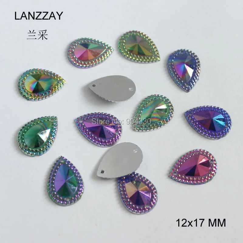 Бесплатная доставка lanzzay 200x красочные 12x17 мм прямая плоская задняя Стразы