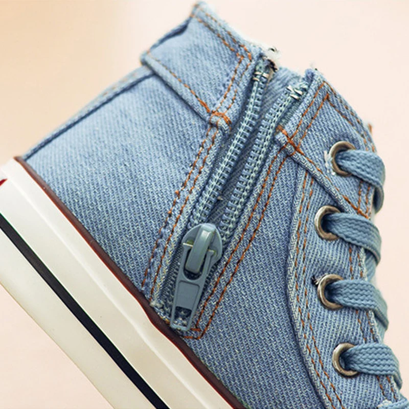 2018 Autumn Children Casual Shoes Boys Sport Breathable Denim Girls Sneakers Kids Canvas Baby Boots flat high shoes | Детская одежда и