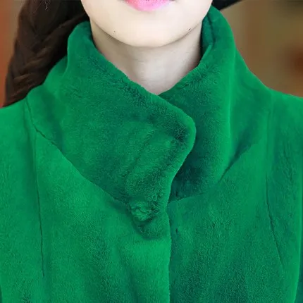 Women Loose Stand Collar Faux Rabbit Fur Coat N34