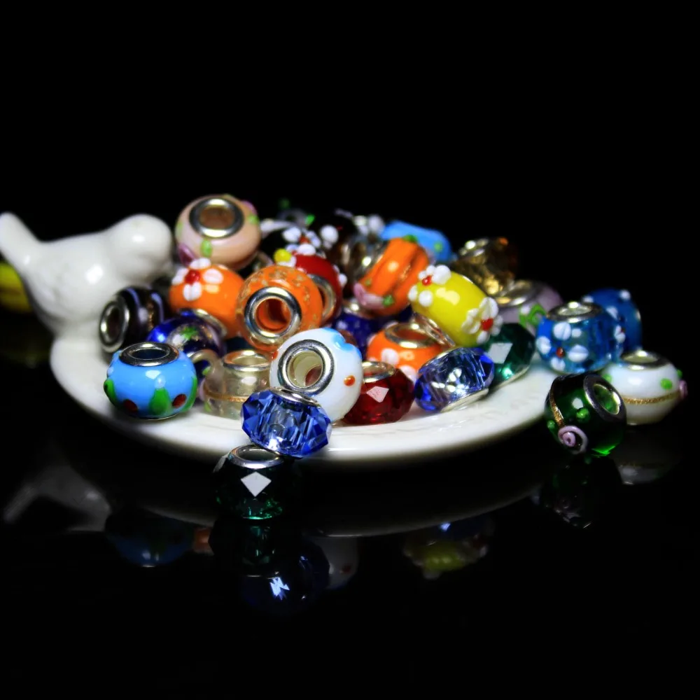 50 PCS Mix Color Big Hole Beads Acylice Glass For Jewelry Making Pattern Type DIY Charms Bracelet 9*14 mm | Украшения и