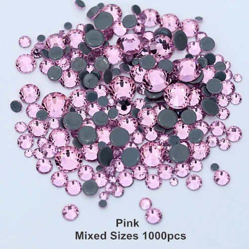 Pink Высокое качество стразы исправление стразы SS6-SS30 смешанные размеры Горячая фиксация стразы железо на камнях 1000 шт./лот украшения для одежды F0050 - Цвет: Pink
