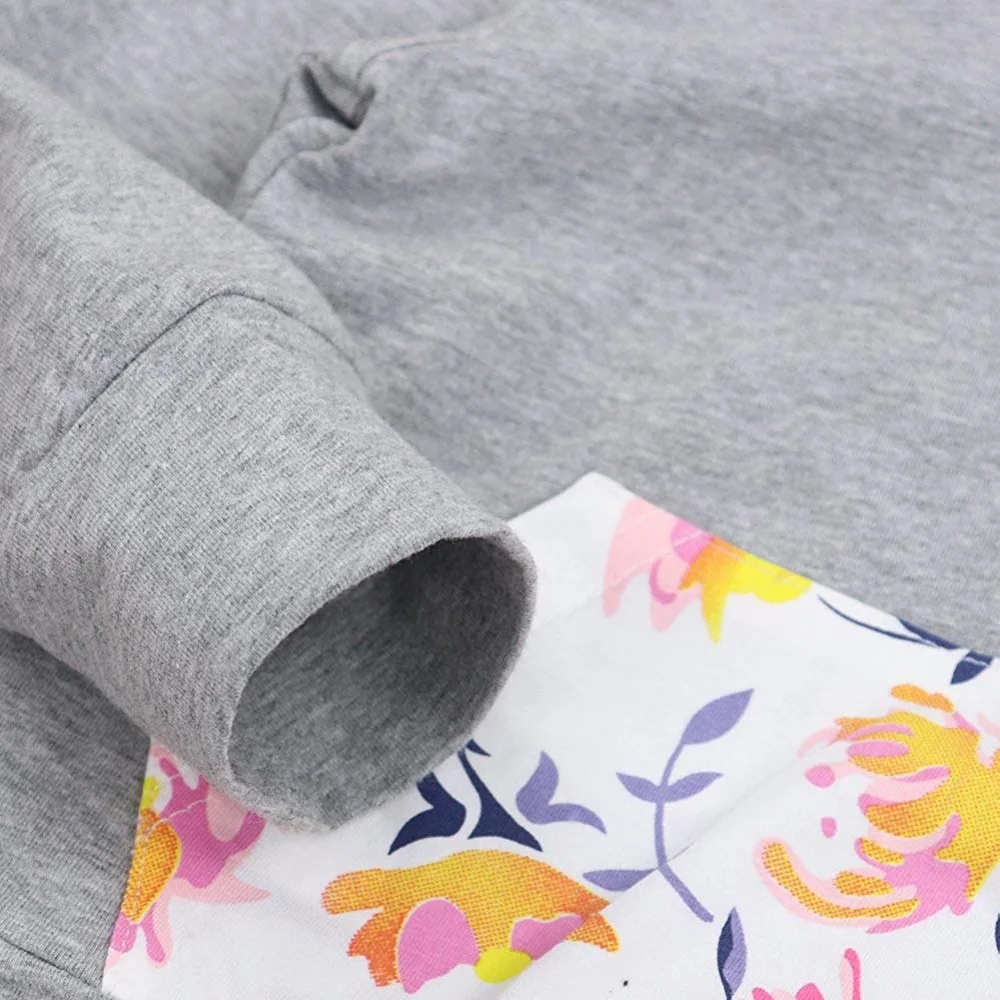 Oklady Baby Girl Outfits Florals Hoodie Top with Pocket Striped Long Pants and Headband Clothes Set | Детская одежда и обувь
