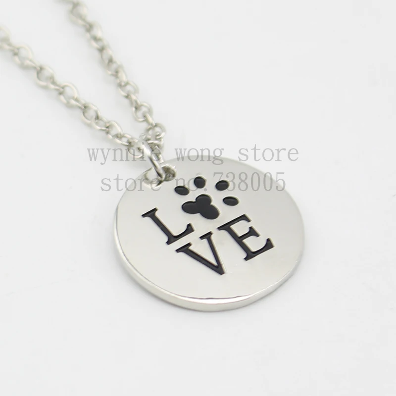 2015 Новый Серебряный &quotлюбовь&quot круглый кулон с принтом лапы ожерелье Pet