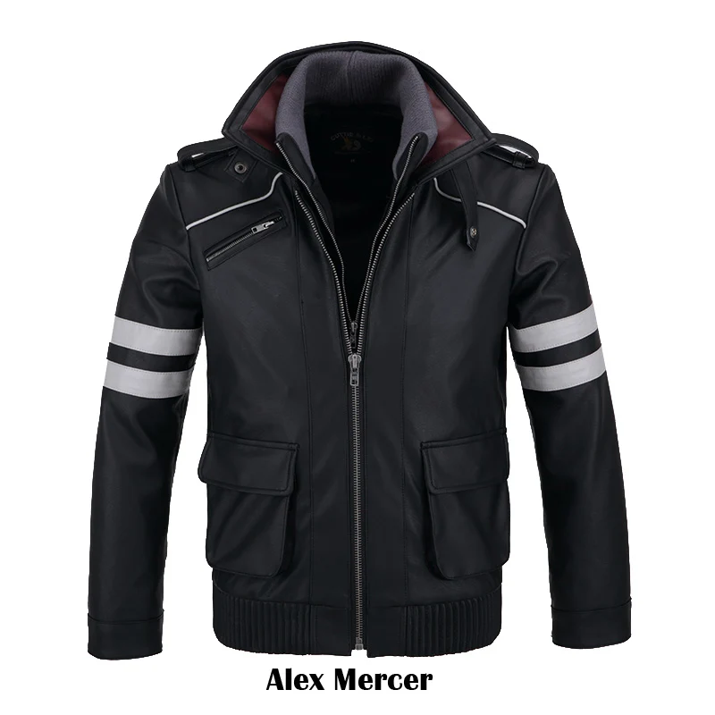 CosZtkhp Double Collars!Game Prototype Alex Mercer PU Leather Jacket Winter Coat Halloween Cosplay Costumes for Women/Men M-4XL