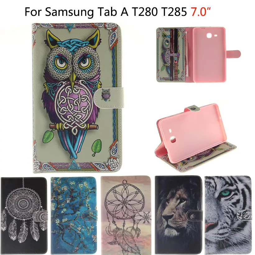 2016 Tab a6 7 0 чехол для Samsung Galaxy A T280 T285 с откидной крышкой из кожи тигром совами
