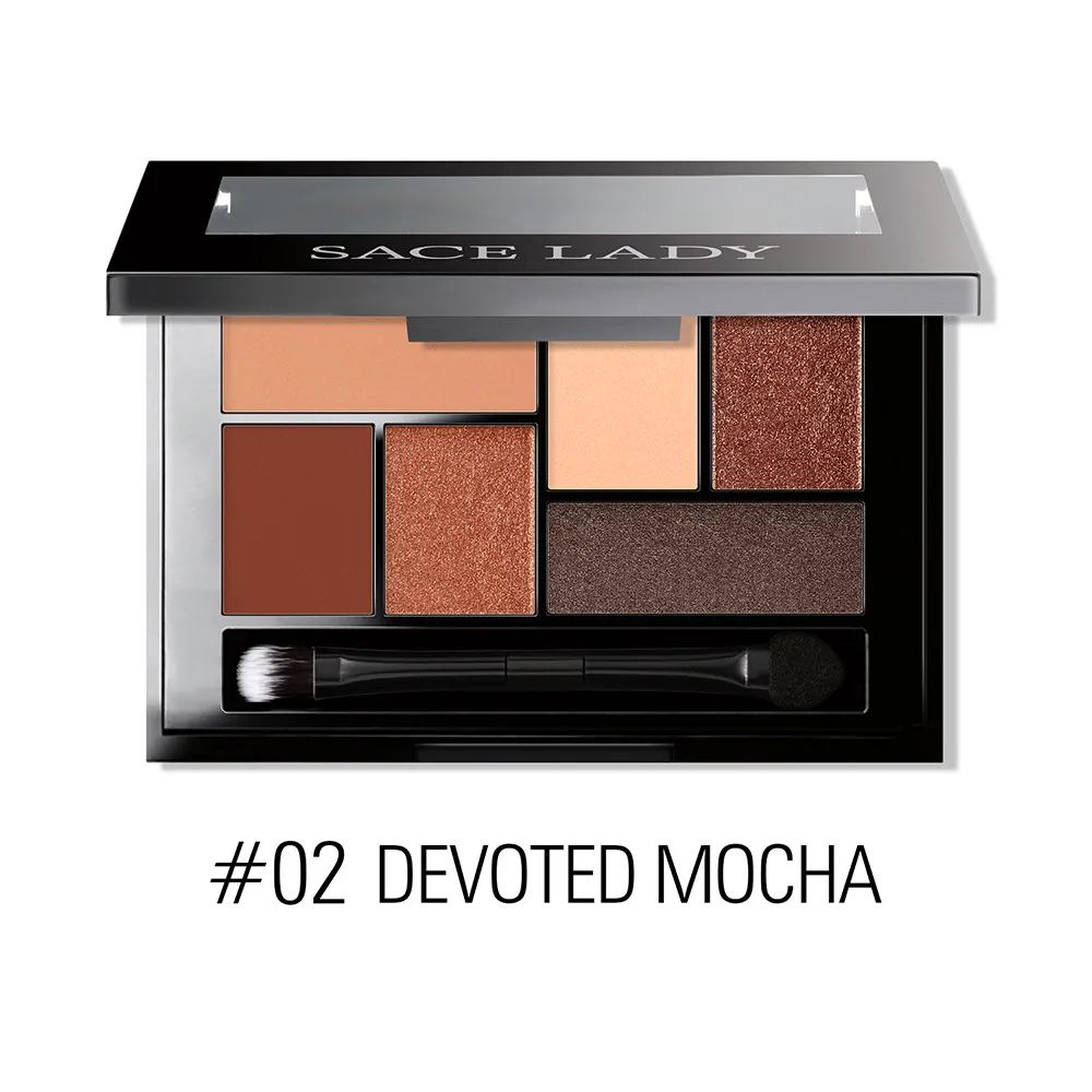 02 DEVOTED MOCHA SACE LADY, блестящая палитра теней для век, водостойкая, макияж, пигмент, косметика, 6 цветов, мерцающие тени для век, палитра, матовая, голый макияж - Цвет: 02 DEVOTED MOCHA