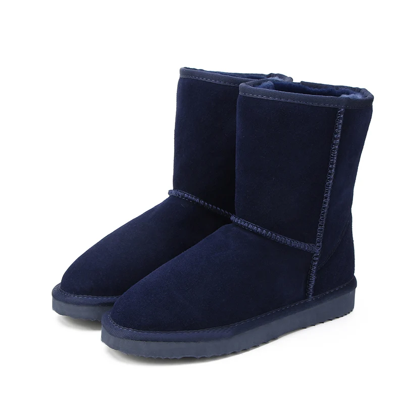 Navy Blue MBR FORCE/классические зимние ботинки из натуральной воловьей кожи; шерсть; женские ботинки; теплая зимняя обувь для женщин; большие размеры 34-44 - Цвет: Navy Blue