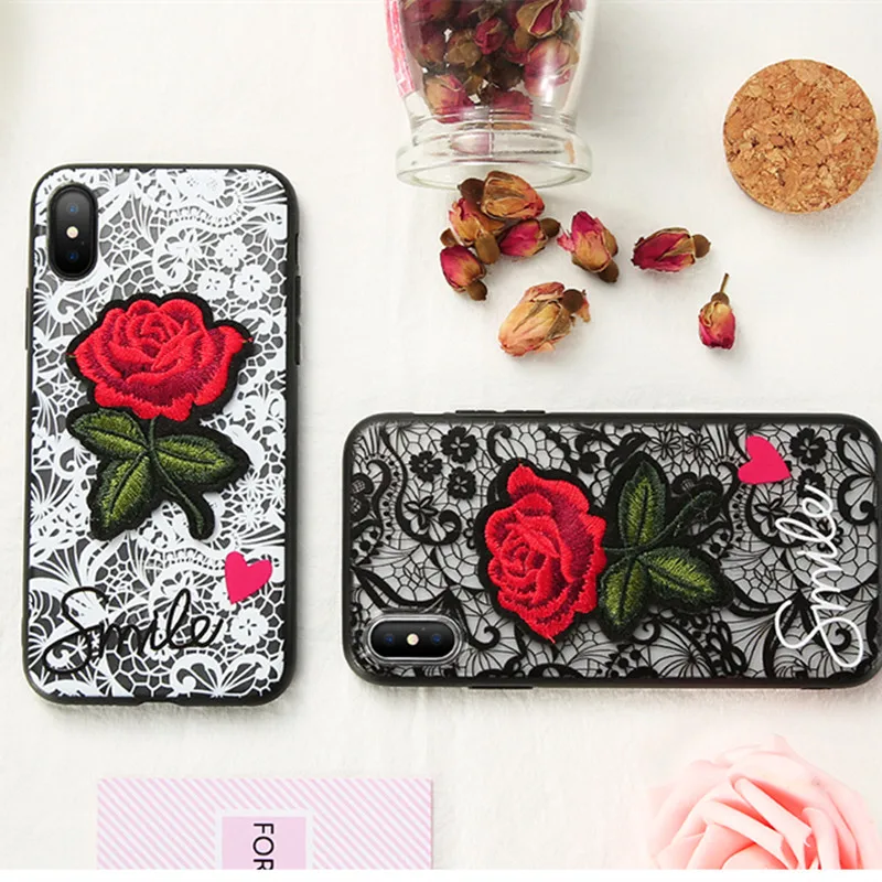 Модный сексуальный кружевной 3D чехол с наклейками розы для Apple iPhone 7 6 S 8 Plus X 5 5S SE