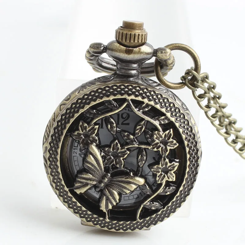 Necklace Pocket Watch Men Women Steampunk Chain Butterfly and Flower Retro Style Roman Numerals Quartz Fob Clock #D | Наручные часы