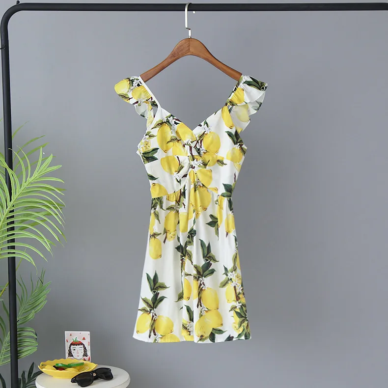 ALPHALMODA 2019 летнее Новое Хлопковое платье с фруктовым принтом узелками праздничное