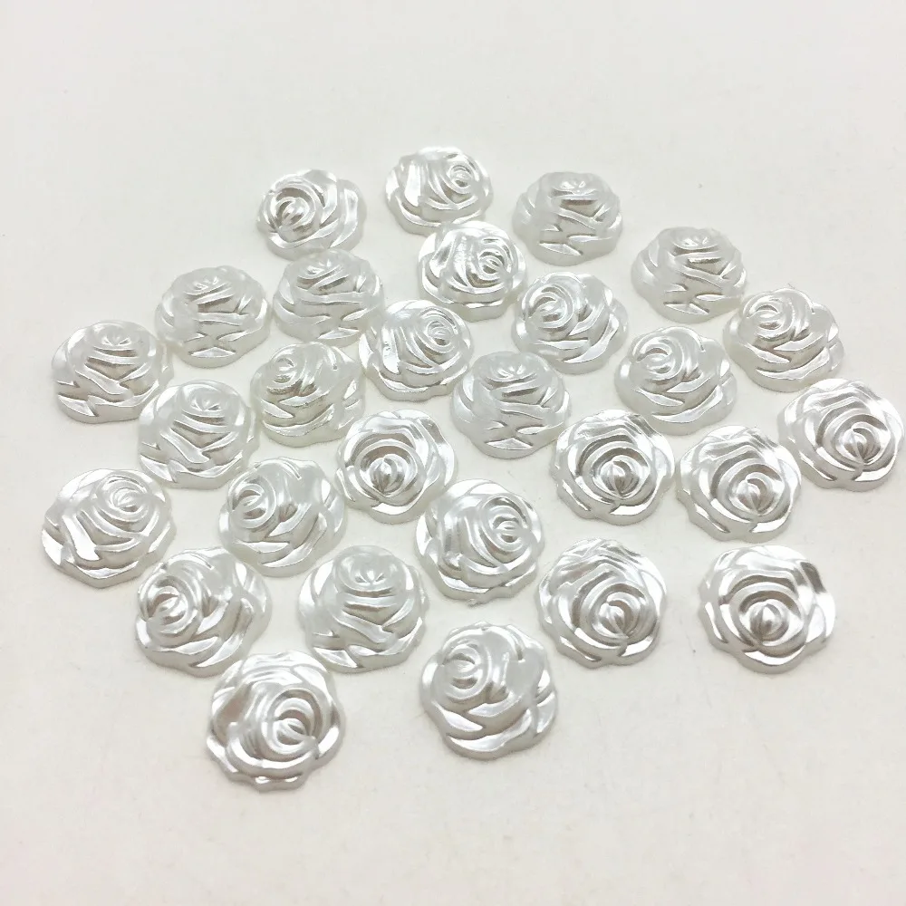 

100pcs 12mm White/Ivory Pearl Rose Flower Flatbacks Craft Cabochons Embellishments For Scrapbooking Resin Crafts