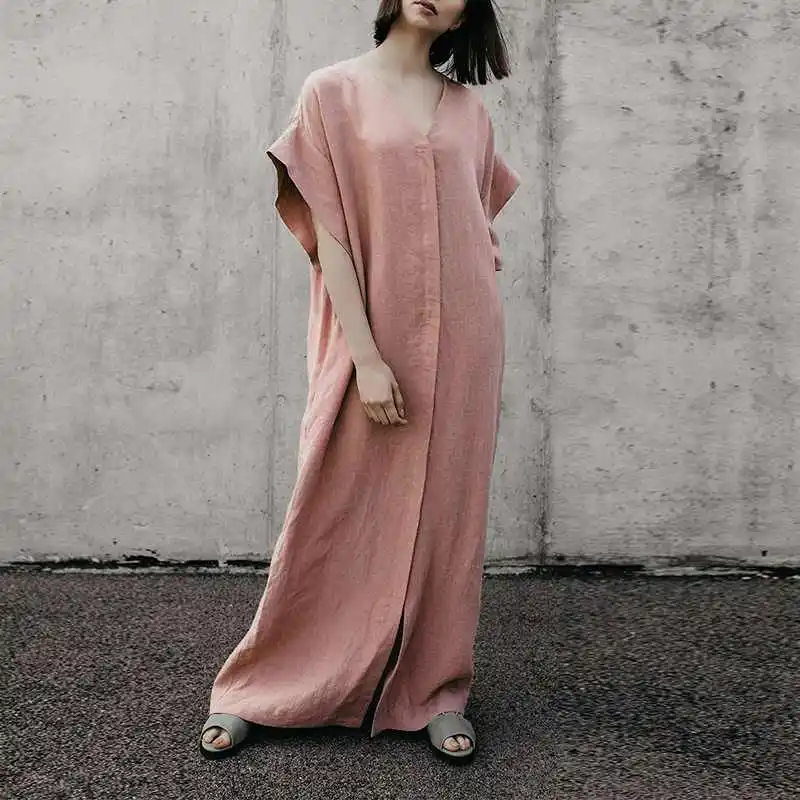 Women Dress Ladies Holiday Summer V-Neck Casual Sundress Belt Cocktail Maxi Split Plus Size Solid Short Sleeve | Женская одежда