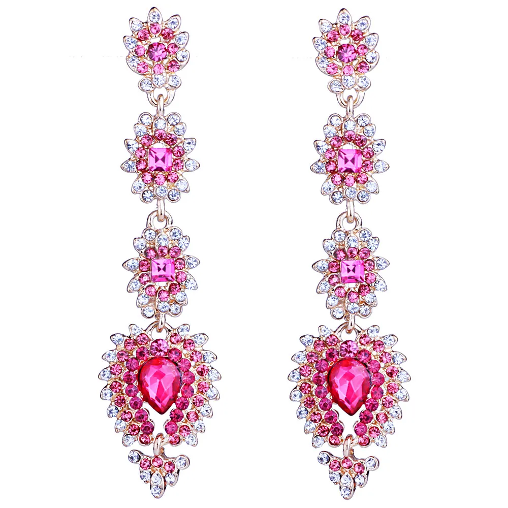 

FARLENA Luxury Colorful Crystal Earrings Gold Color Jewelry Fashion Female Bricons Wedding Long Big Drop Earrings For Women 2018