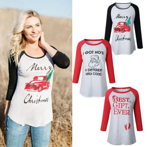 2017 осенне-зимняя футболка с рукавом три четверти Женская рождественская