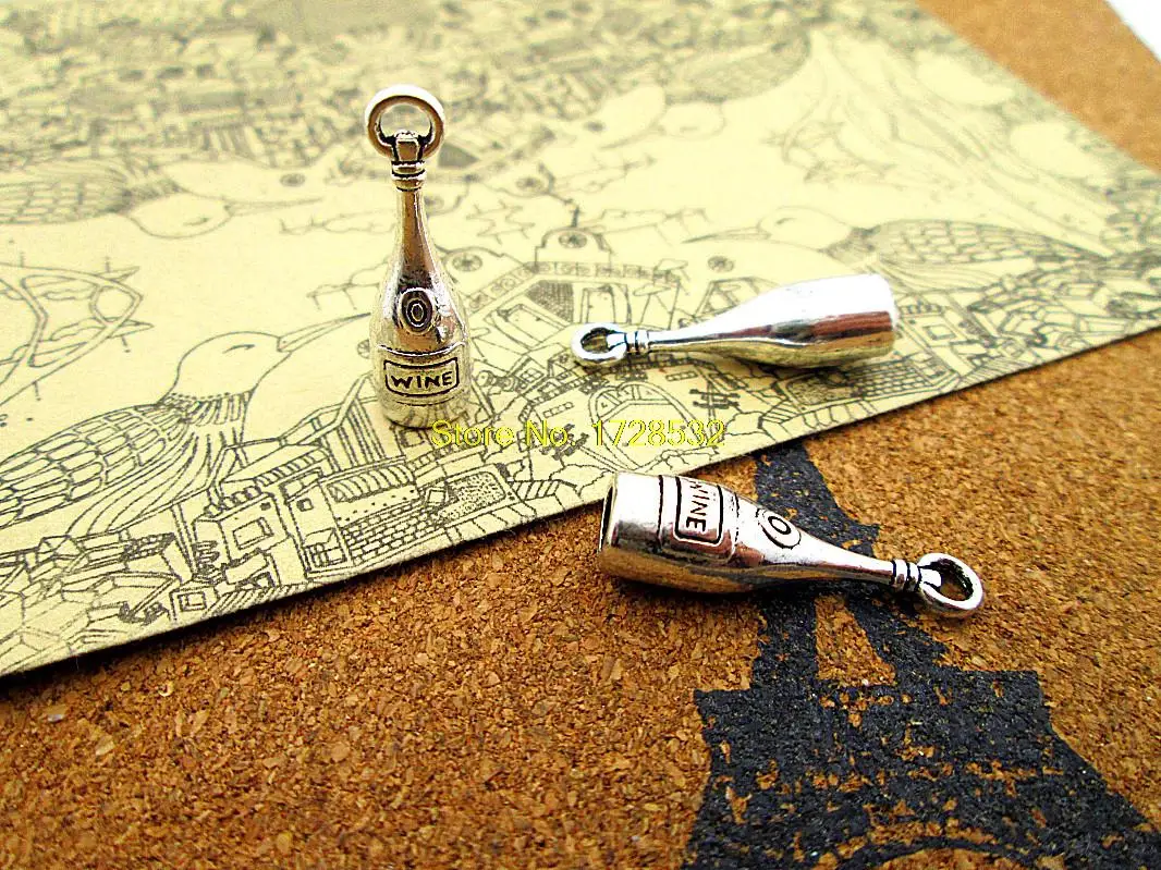 12 шт-подвески-чармы в виде бутылок вина, Античные тибетские серебряные 3D Подвески-чармы в виде бутылок вина подвески 28x8mm