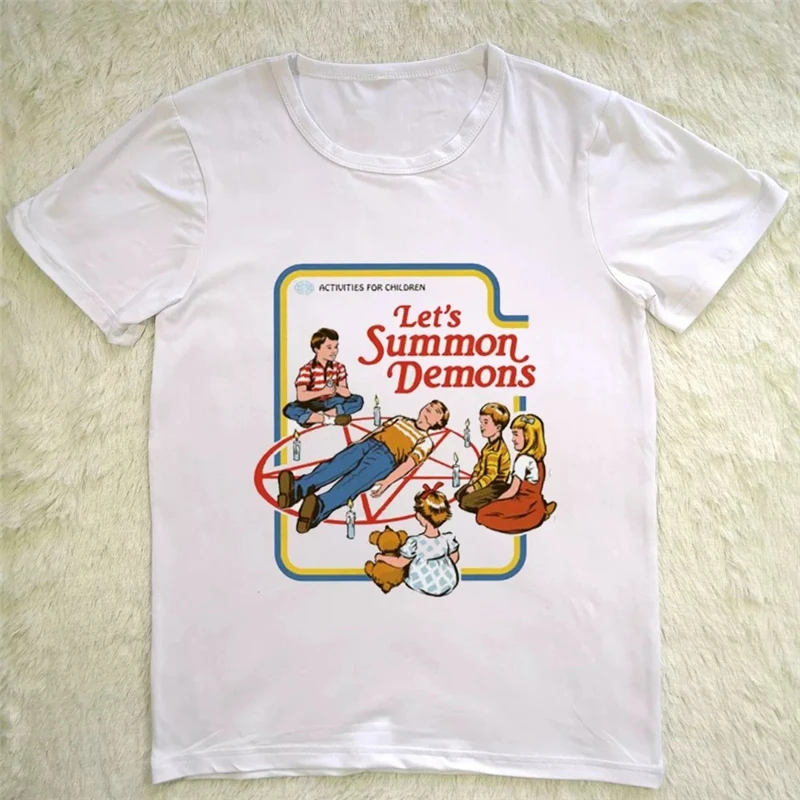 Wrion забавные винтажные женские футболки из хлопка с коротким рукавом Let's Summon Demons