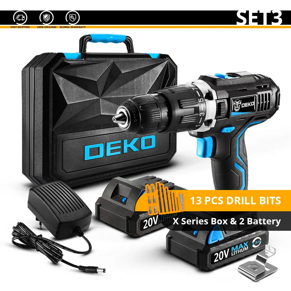 SET3 DEKO GCD20DU3 20V MAX Аккумуляторная дрель электрическая отвертка гравер мини Мощность с литий-ионным светодиодный светильник налог для домашнего использования - Цвет: SET3
