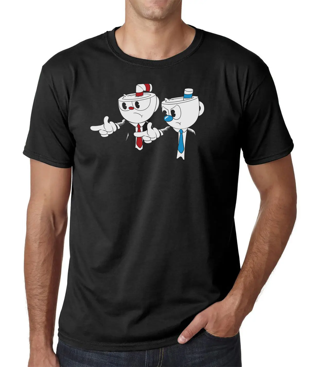 Мужские короткая футболка Cuphead мякотью Художественная литература Mash Up игровая