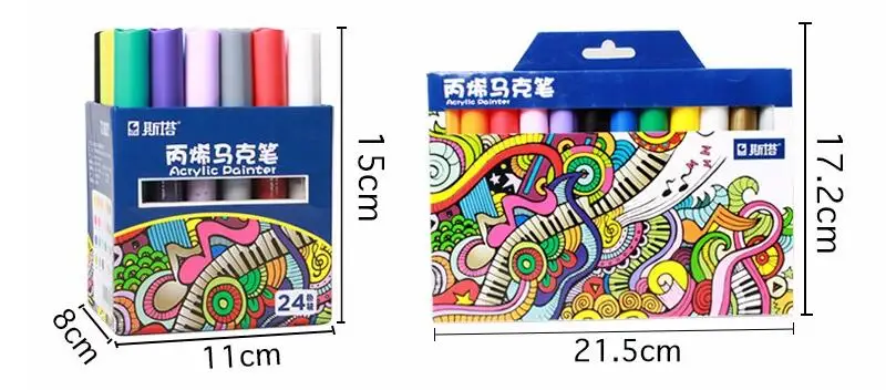 12/24Color Acrylic Paint Marker Pen Watercolor Paint Waterproof Acrylic Paint for Fabric Glass Ceramic Art Painting Drawing Tool
