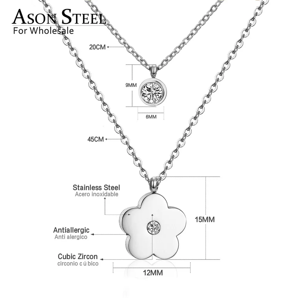 Ожерелье в виде цветов из нержавеющей стали ASON двойная цепь золотого/серебряного