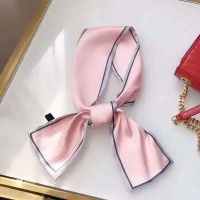 stripe pink Женский модный Шелковый шарф с лентами красивый полосатый шейный платок для девушек повязка на голову сумка с ручками маленькие шейные шарфы - Цвет: stripe pink