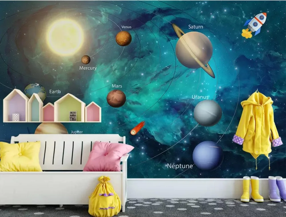 [Самоклеющиеся] 3D Sun Orbit Planet Space 27 настенная бумага печать настенные наклейки|Обои|