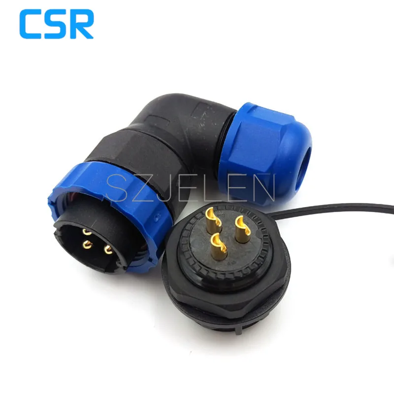 Женский 3 контактный разъем под углом 90 градусов водонепроницаемый IP67 панельный