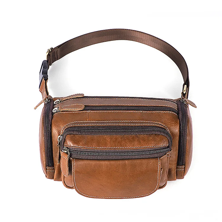 Genuine Leather Men Waist Bags Brand Large Capacity Outdoor Waist Baotou Layer Leather Man Pockets Messenger Bag C8355