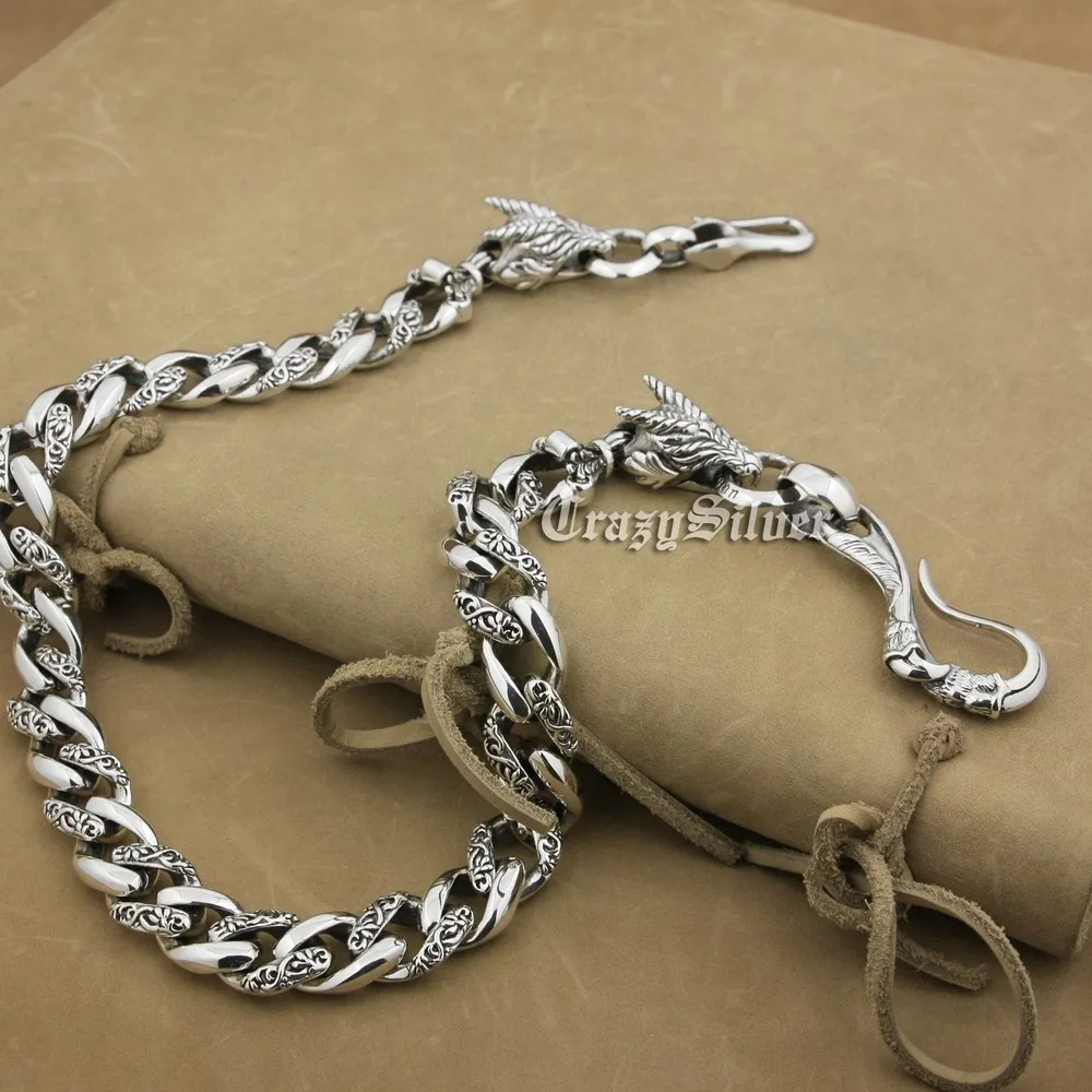 12 &quot~ 36&quot огромный Серебряный рыболовный крючок 925 пробы Дракон мужской Байкер