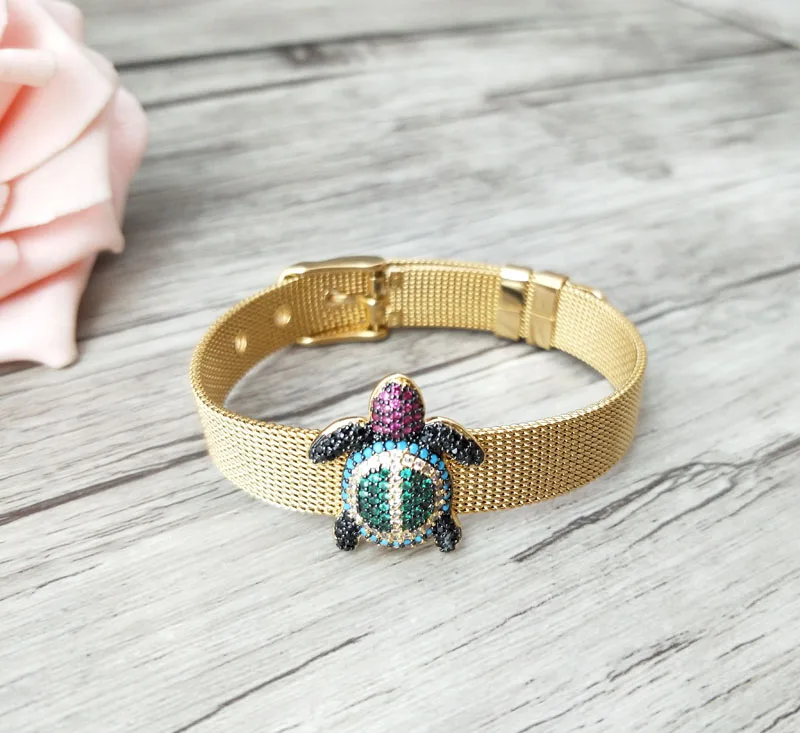 

5 Pieces Turkish Style tortoise Double Bails Connector,Micro pave CZ zircon Strap bracelet,adjustable bracelet Jewelry BG181