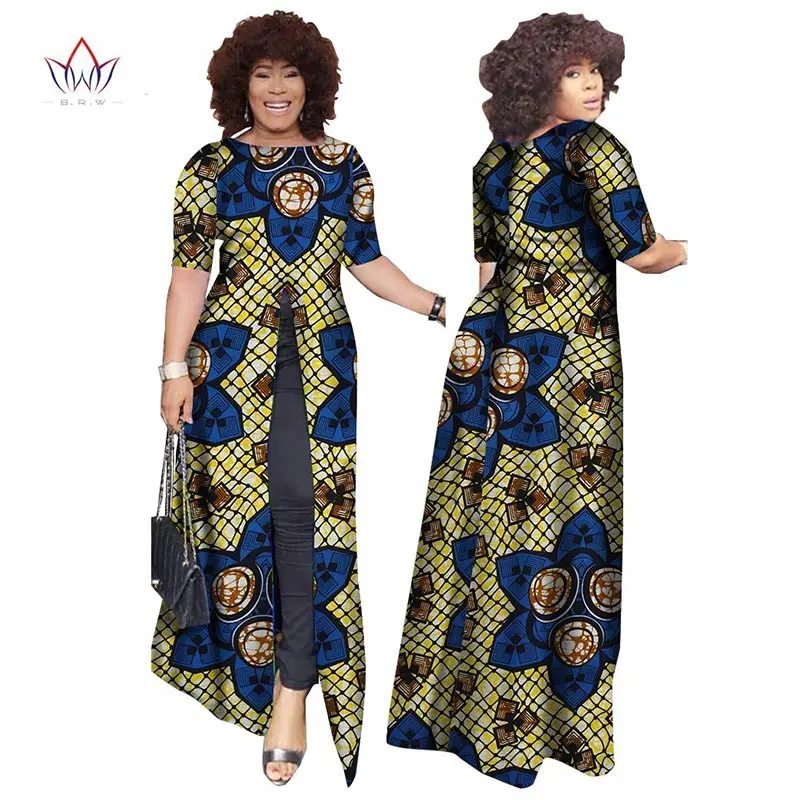 Африканский dashiki африканских платья повседневные Прямые сплит печати Африканский принт хлопок Одежда Сорочка африканского Femme brw WY852