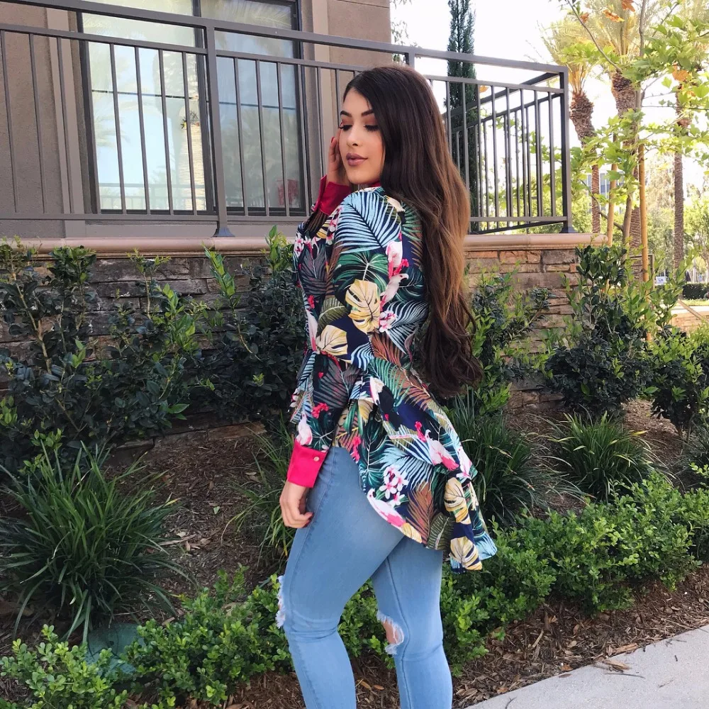 Рой вентиляторы для женщин с цветочным принтом рубашки мальчиков длинным