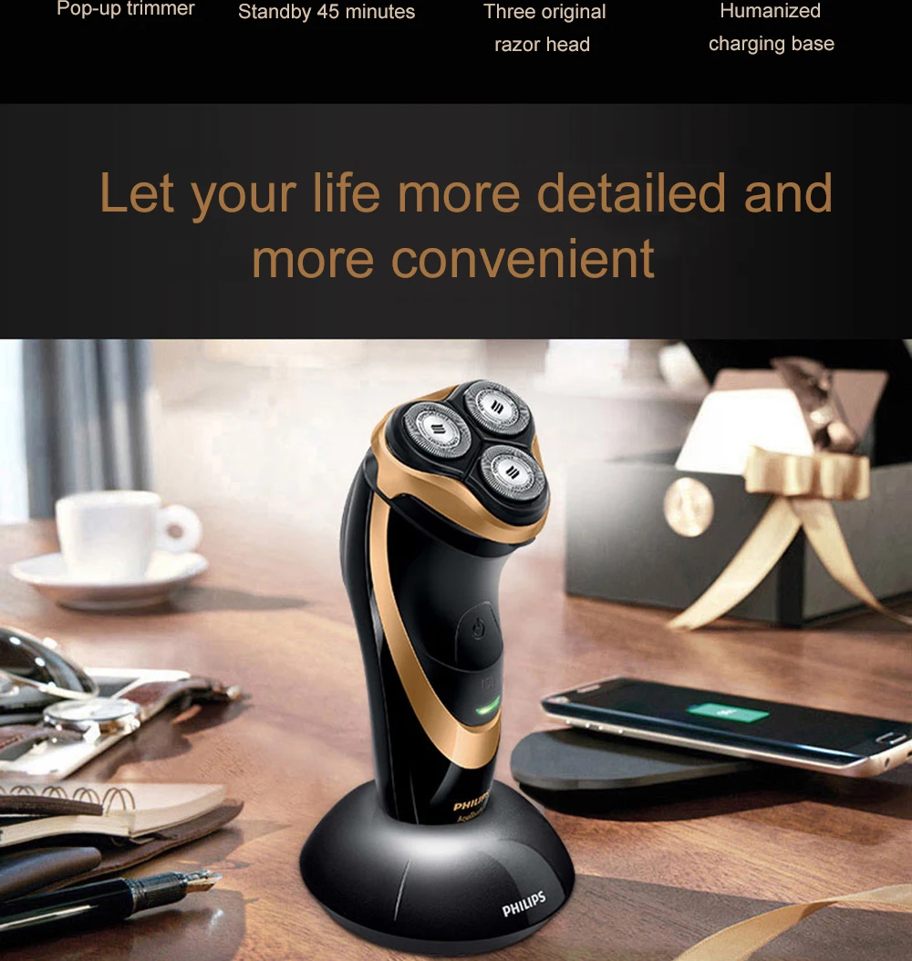 Электробритва Philips AT798 поворотный перезаряжаемый моющийся для мужчин Wth тройные плавающие лезвия поддержка влажного и сухого бритья