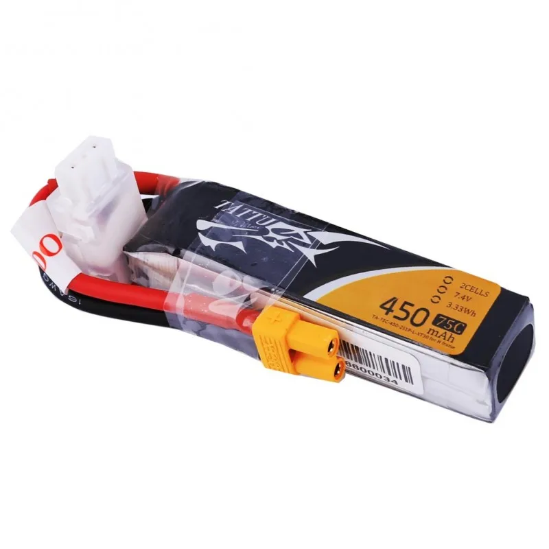 Ace литий-полимерный аккумулятор tattu 7,4 v 7,6 v 450mAh 1s 2s 3s 4S 75C 95C с разъемом XT30 большой размер RC батареи для 120 размера FPV Drone Frame