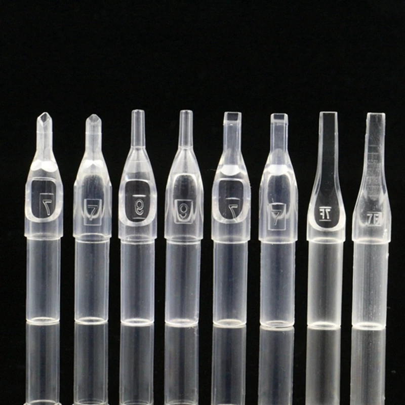 100PCS New Disposable Tattoo Tips 14D Sterile Assorted Plastic Clear Nozzles Tube For Machine Free Shipping | Красота и здоровье