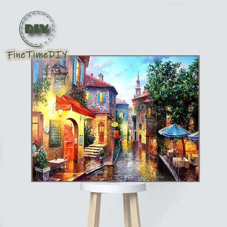 FineTime Алмазная Вышивка Полный дисплей Новые камни пейзаж стразы домашнее украшение|Алмазная мозаика и