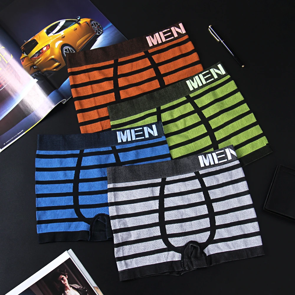 4 шт./партия сексуальные мужские трусы боксеры шорты полосатые бесшовное Мужское