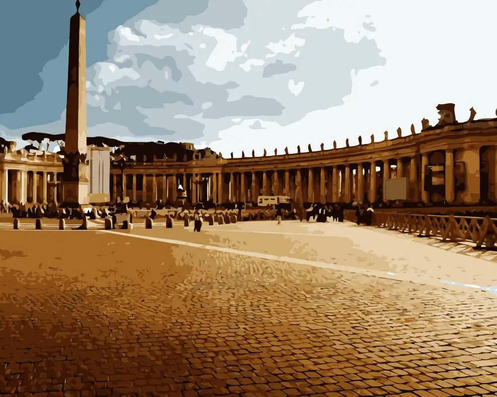 MaHuaf-j622 Saint Peter\'s Square coloring by numbers on canvas paint kit wall pictures home decor | Дом и сад
