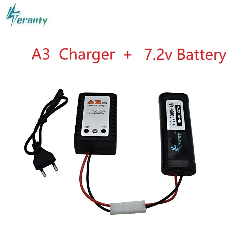 

7.2v RC Battery and A3 Charger 5000mAh 15c with Tamiya Discharge Connector SC*6 Cells 7.2 v Ni-MH Battery Pack for RC Cars Boats