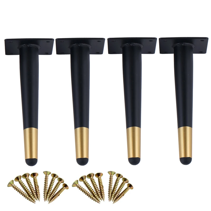 Straight cone 15CM 4 шт./лот ножки стола для мебели 5,9 дюйма черные золотые металлические конические ножки для дивана, шкафа, шкафа с крепежными винтами - Цвет: Straight cone 15CM