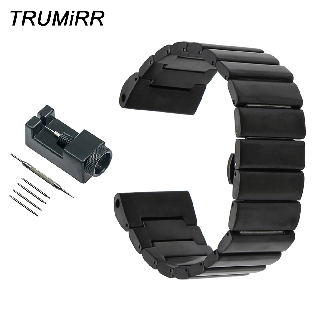 

26mm Stainless Steel Watch Band + Link Remover for Seiko Velatura / SRH SPC007 Wrist Strap Butterfly Clasp Bracelet Black Silver