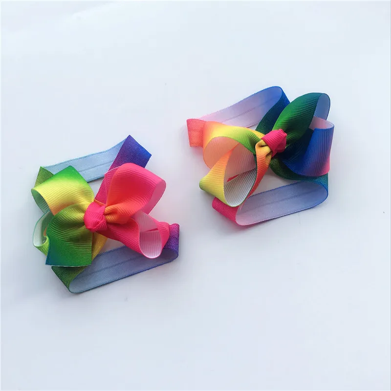 Новая мода Радужный Бутик Grosgrain лента печатная Радужная повязка с бантом обувь