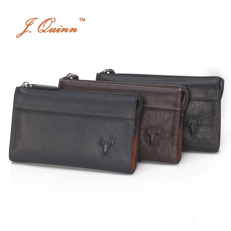 Мужской кошелек J.Quinn Boss из кожи буйвола на молнии дорожный органайзер клатч