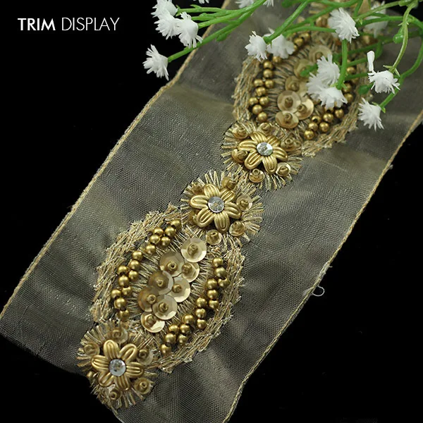 Плетеная кружевная лента из органзы с золотыми бусинами и блестками одежда