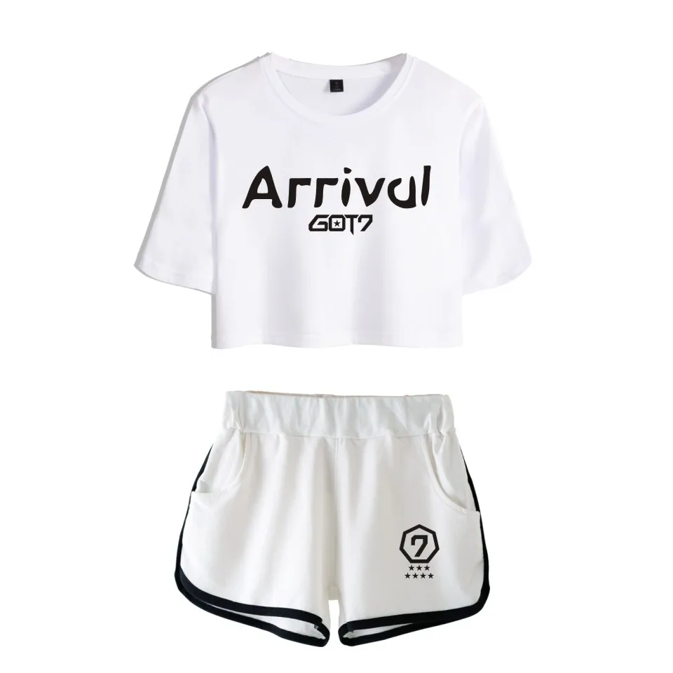 GOT7 Two Piece Set Summer Sexy Cotton Printed T Shirt Album Woman Suit Shorts Crop Got7 Fashion Tops Pants | Женская одежда