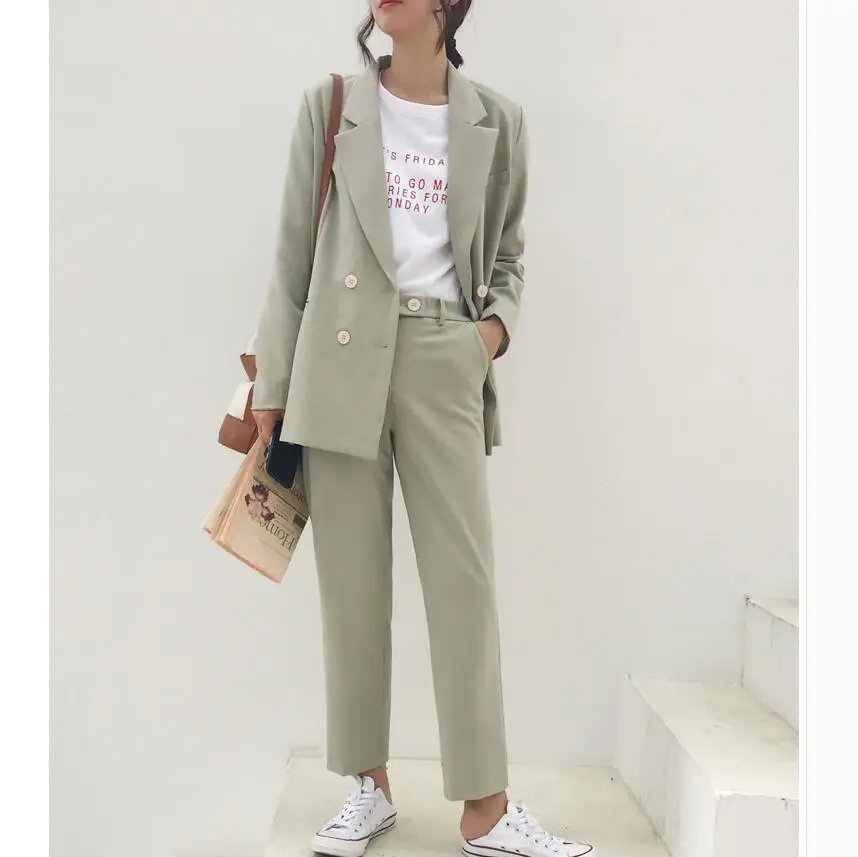 

Double-breasted casual suit suit women's spring and autumn fashion ladies OL professional wear loose suit two-piece suit JQ373