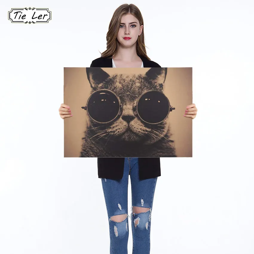

Cool Handsome Cat Sunglasses Rock Animal Kraft Paper Bar Poster Retro Poster Decorative Painting Wall Sticker