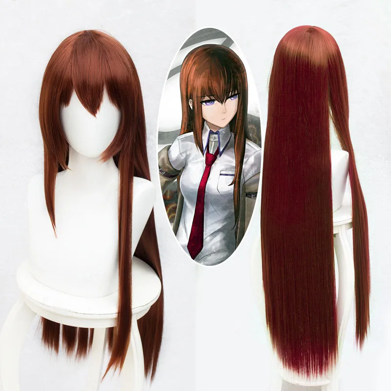 Парик для косплея из аниме Steins Gate Makise Kurisu Christina Assistant коричневый прямой длинный