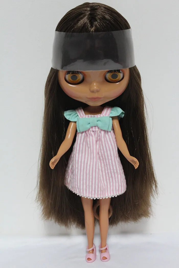 Кукла Blygirl Blyth темно коричневые прямые волосы телесная кукла обычное тело 7